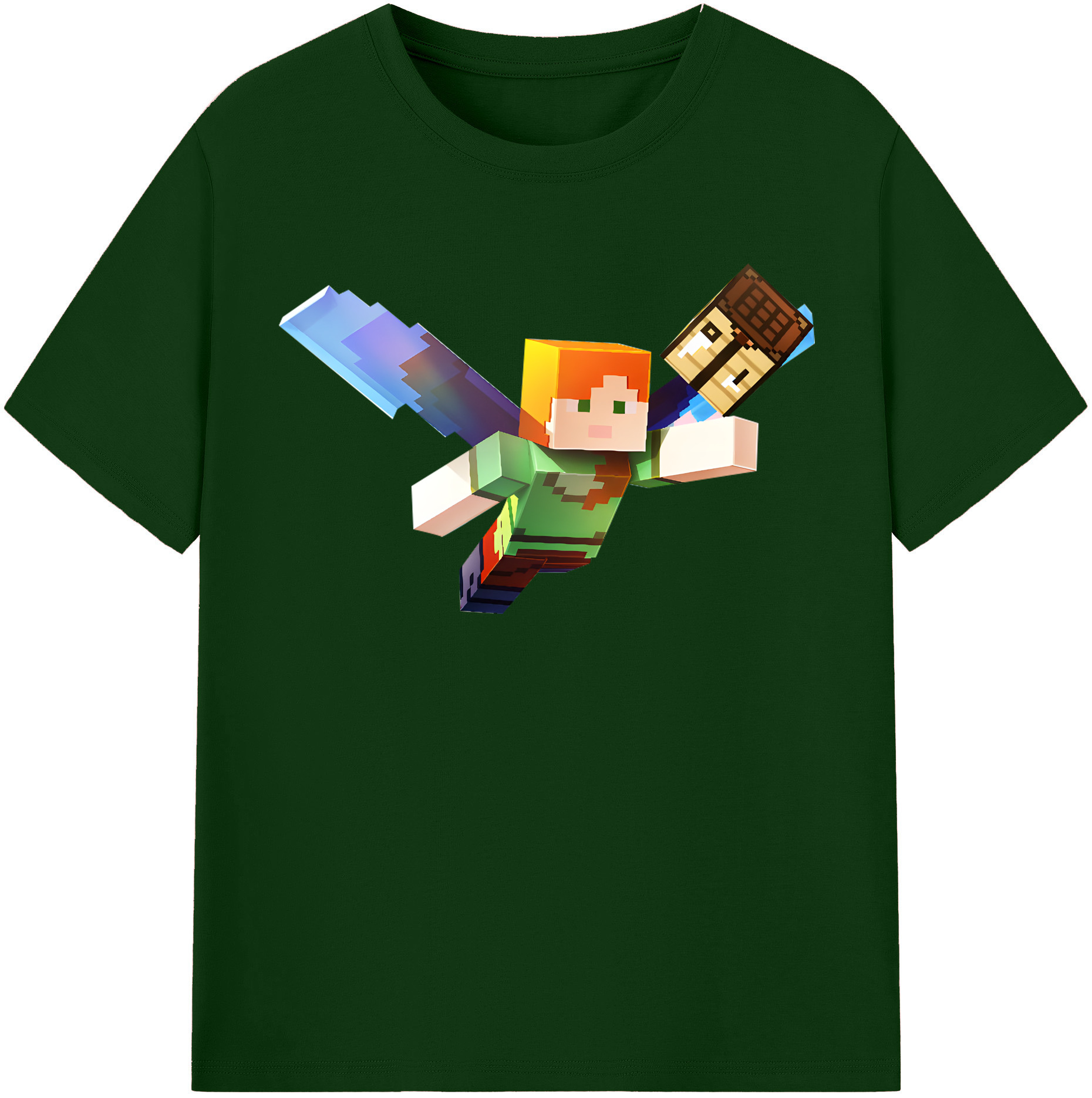 （画像用） マインクラフト ブロックの世界 Minecraft MC Block world 綿100％半袖Tシャツ（フロントプリント）
